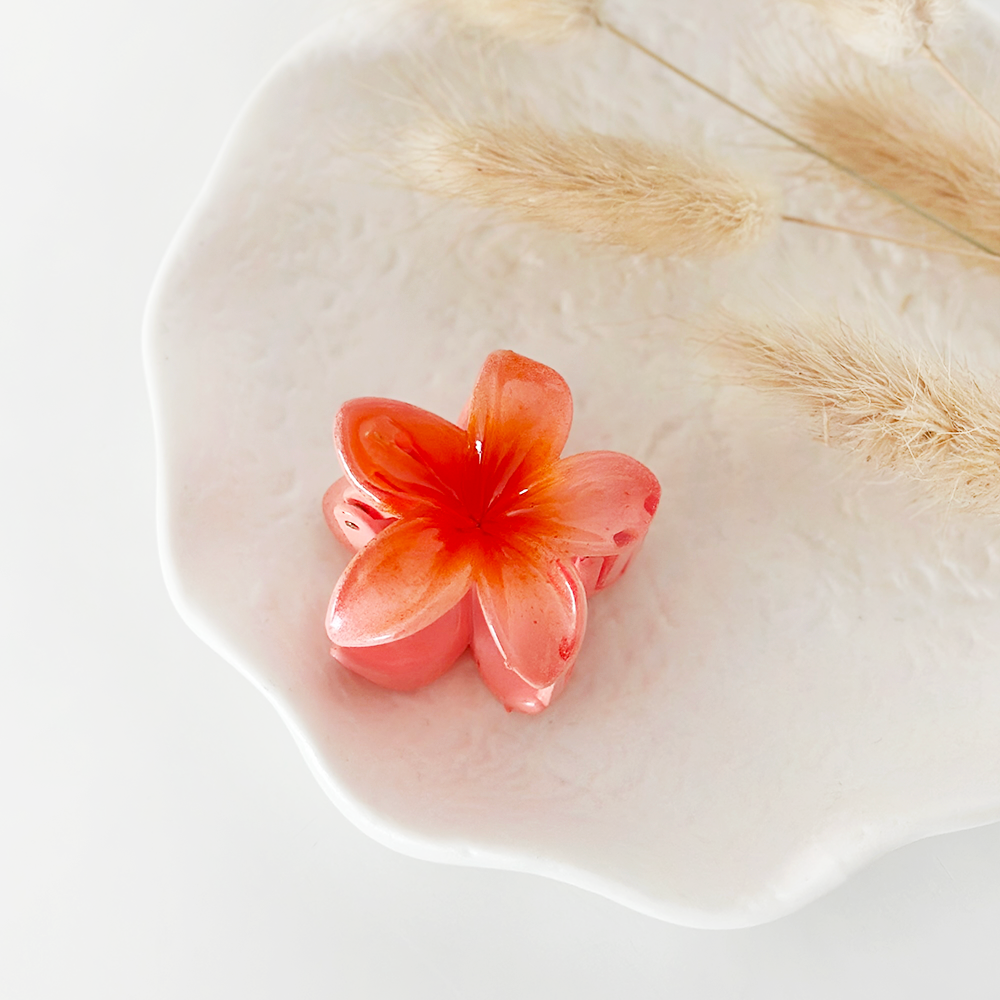 Mini Tropical Flower Claw Clip - Coral