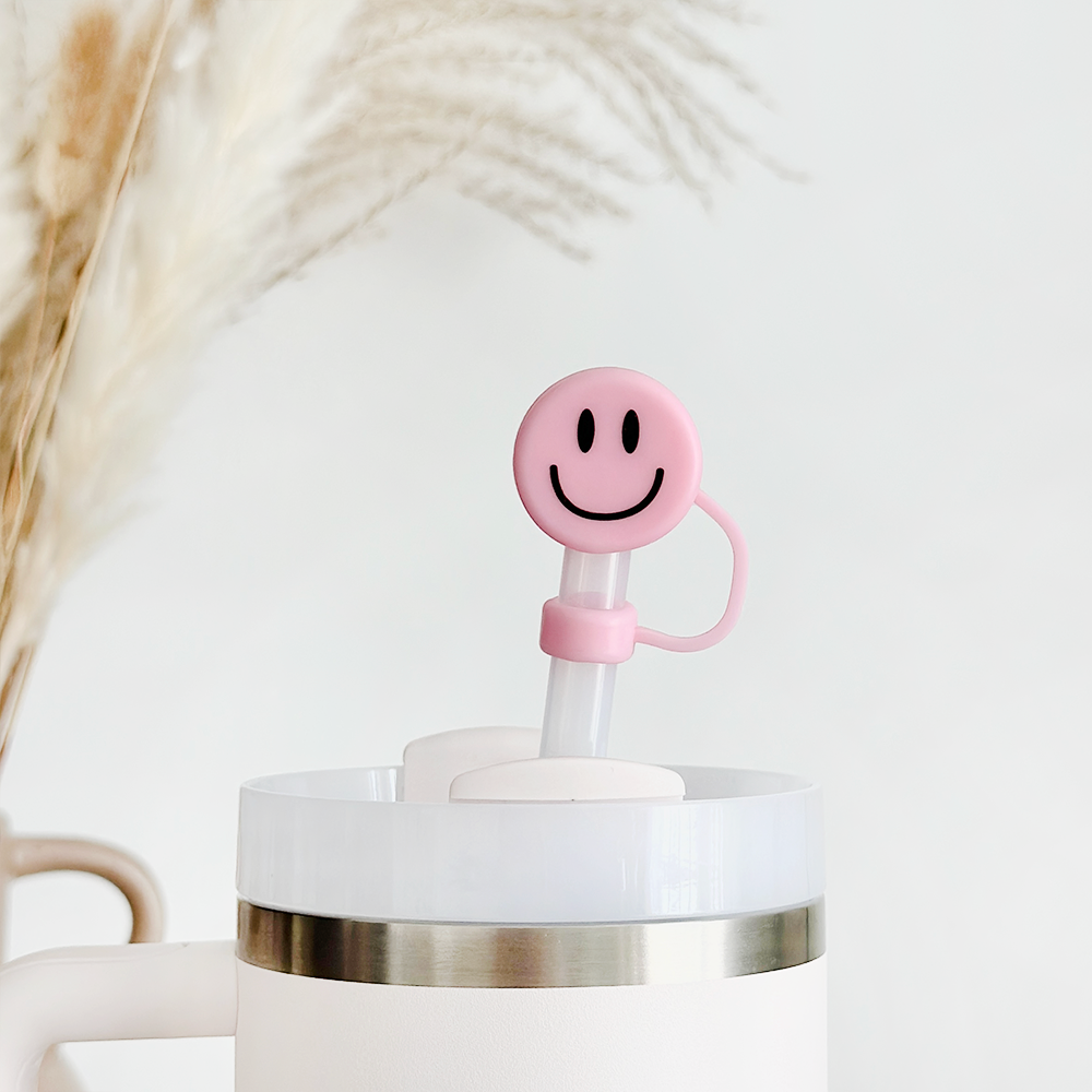 Pink Smiley Straw Cover
