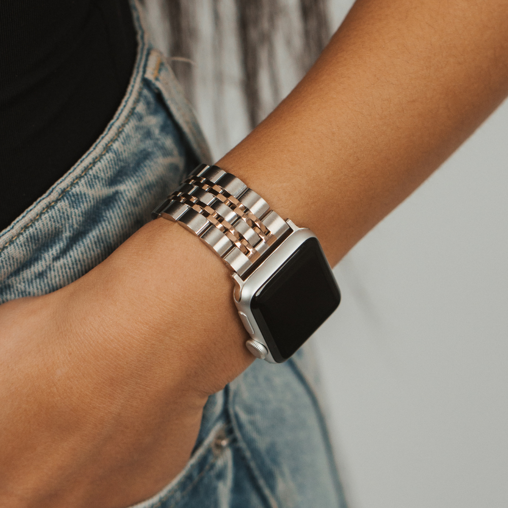 Stainless Steel Apple Watch Strap - Silver & Rose Gold