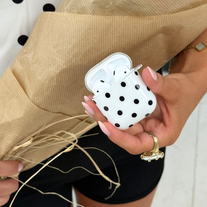 Airpods Case - White Polka Dot