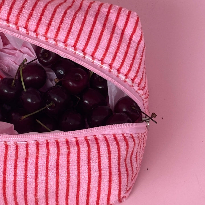 Towel Makeup Bag - Cherry Stripe
