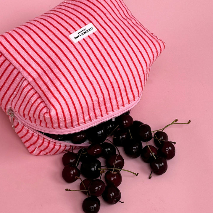 Towel Makeup Bag - Cherry Stripe