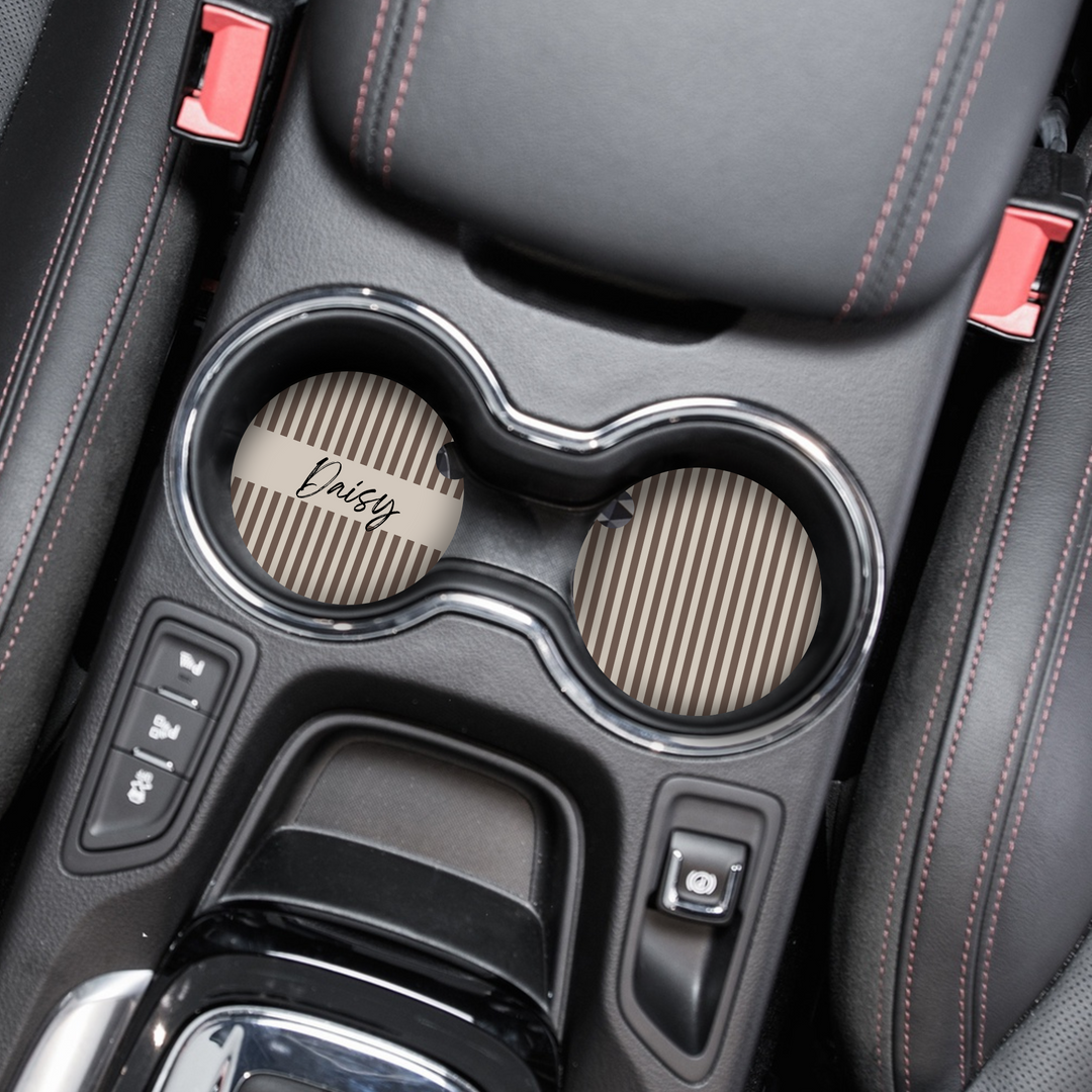 Personalised Name Car Coasters - Chestnut Stripe