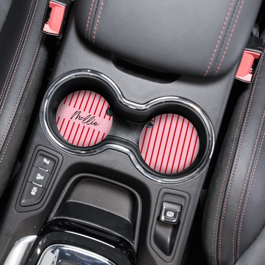 Personalised Name Car Coasters - Cherry Stripe