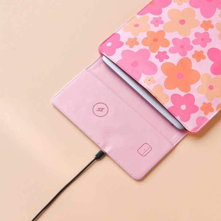 Wireless Charging Laptop Sleeve - Pink & Orange Bloom