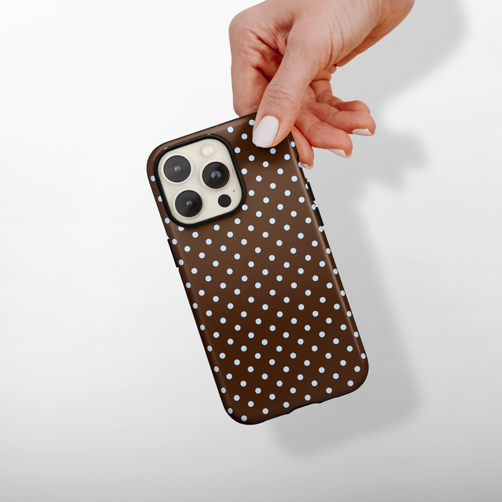 Tough Phone Case - Brown & Blue Polka Dot