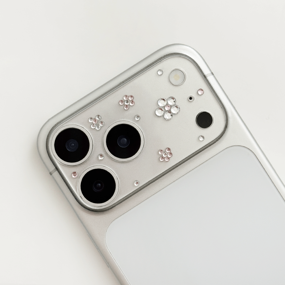 Clear Camera Lens Protector to fit iPhone 17 Pro or iPhone 17 Pro Max. Design features diamante flowers.