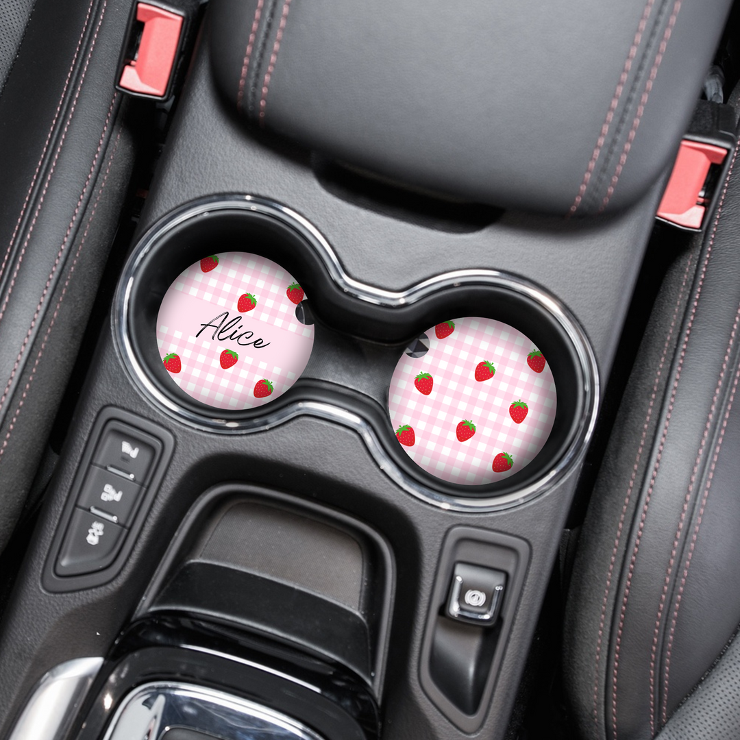 Personalised Name Car Coasters - Strawberry Picnic