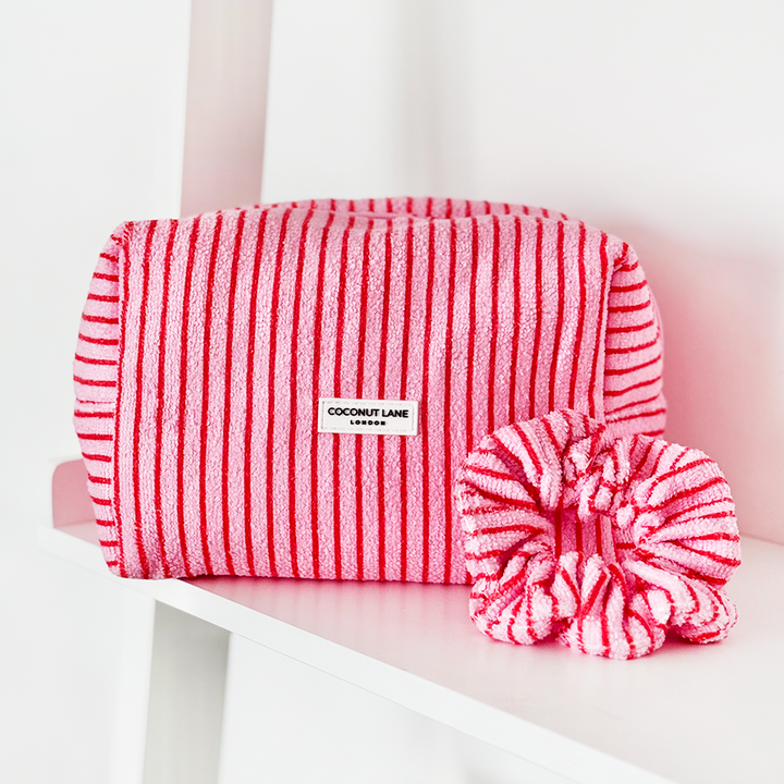 Cherry Stripe Towel Makeup Bag & Scrunchie Set