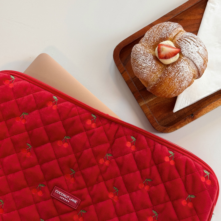 Quilted Cherry Velvet Laptop Sleeve
