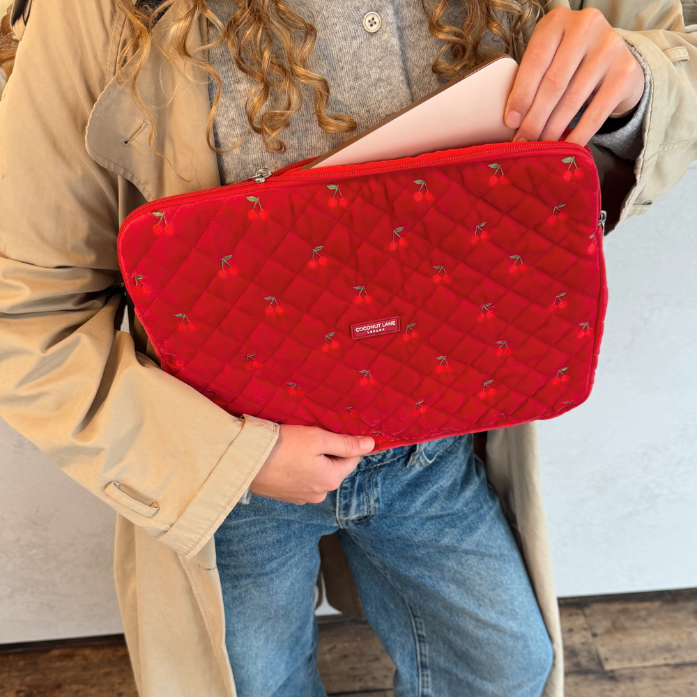 Quilted Cherry Velvet Laptop Sleeve