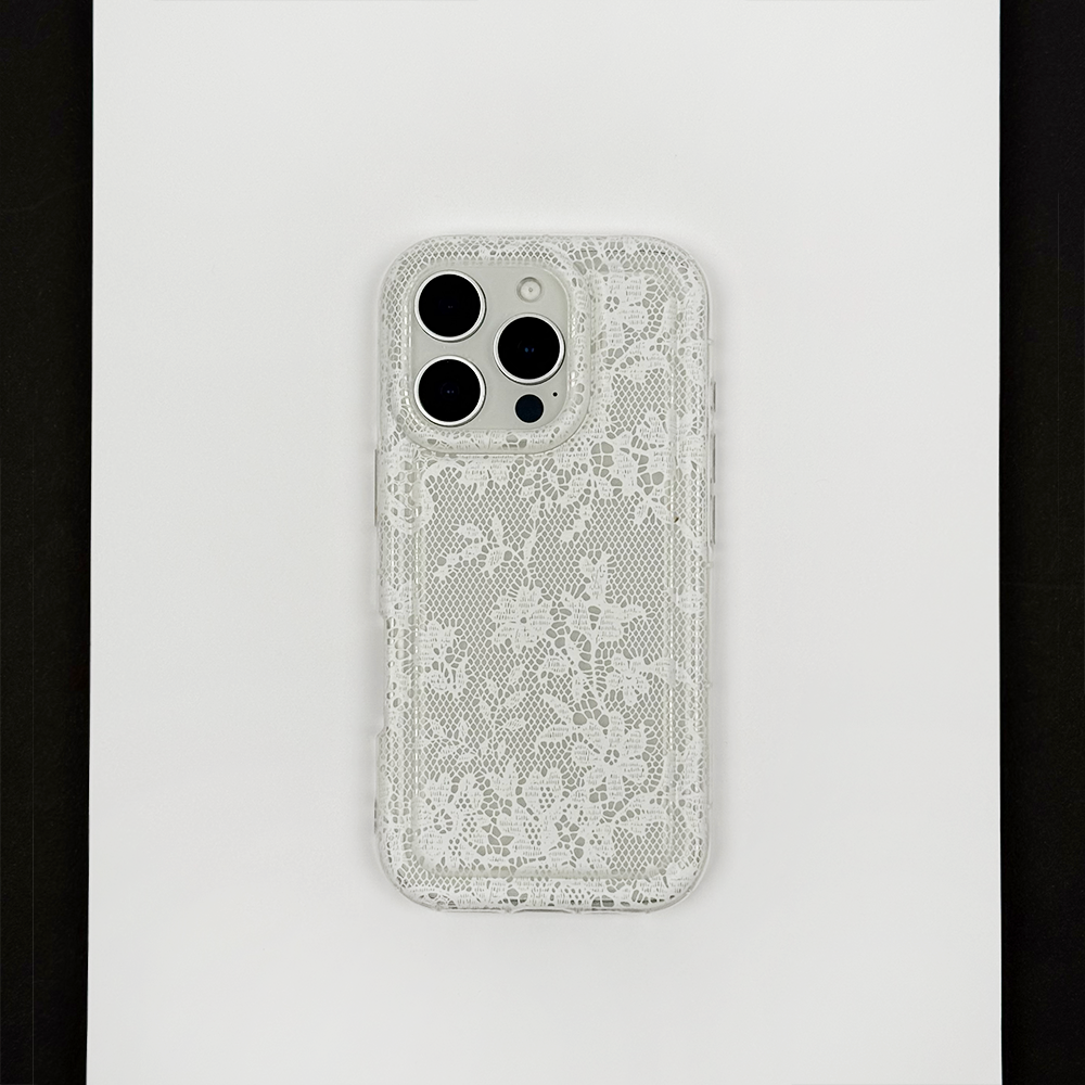 Clear Phone Case with lace design on a white background.