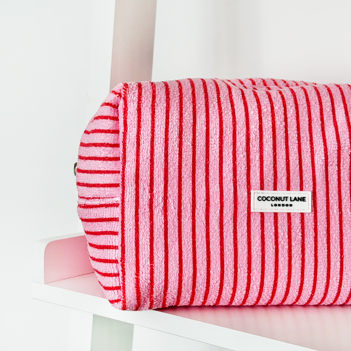 Cherry Stripe Towel Makeup Bag & Scrunchie Set