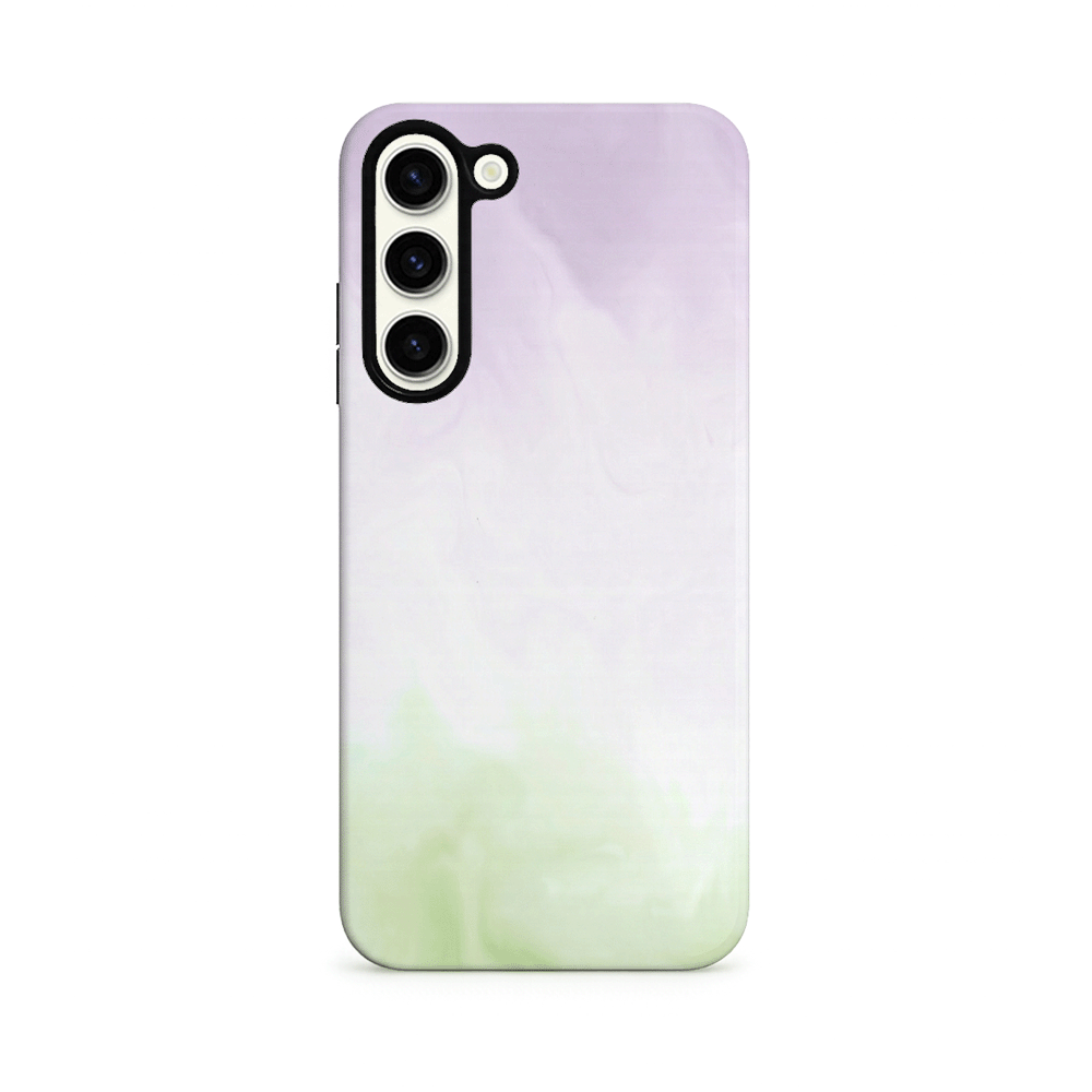 Gradient phone case transitioning from purple to green on a white background.