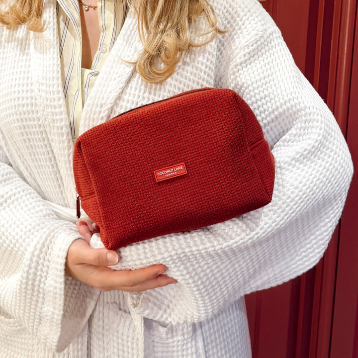 Waffle Makeup Bag - Burgundy