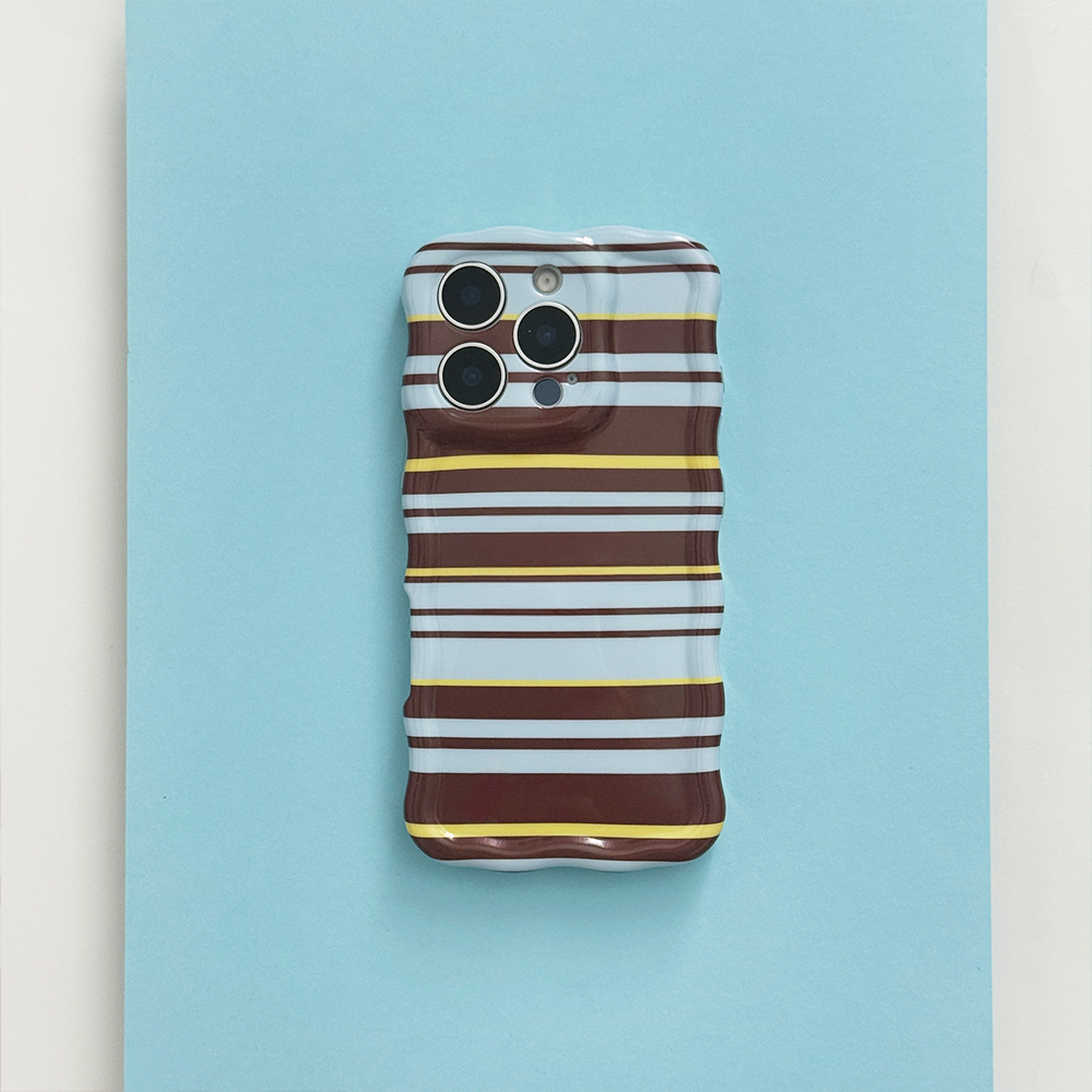 Blue, brown and yellow stripe Phone Case with wavy edges.