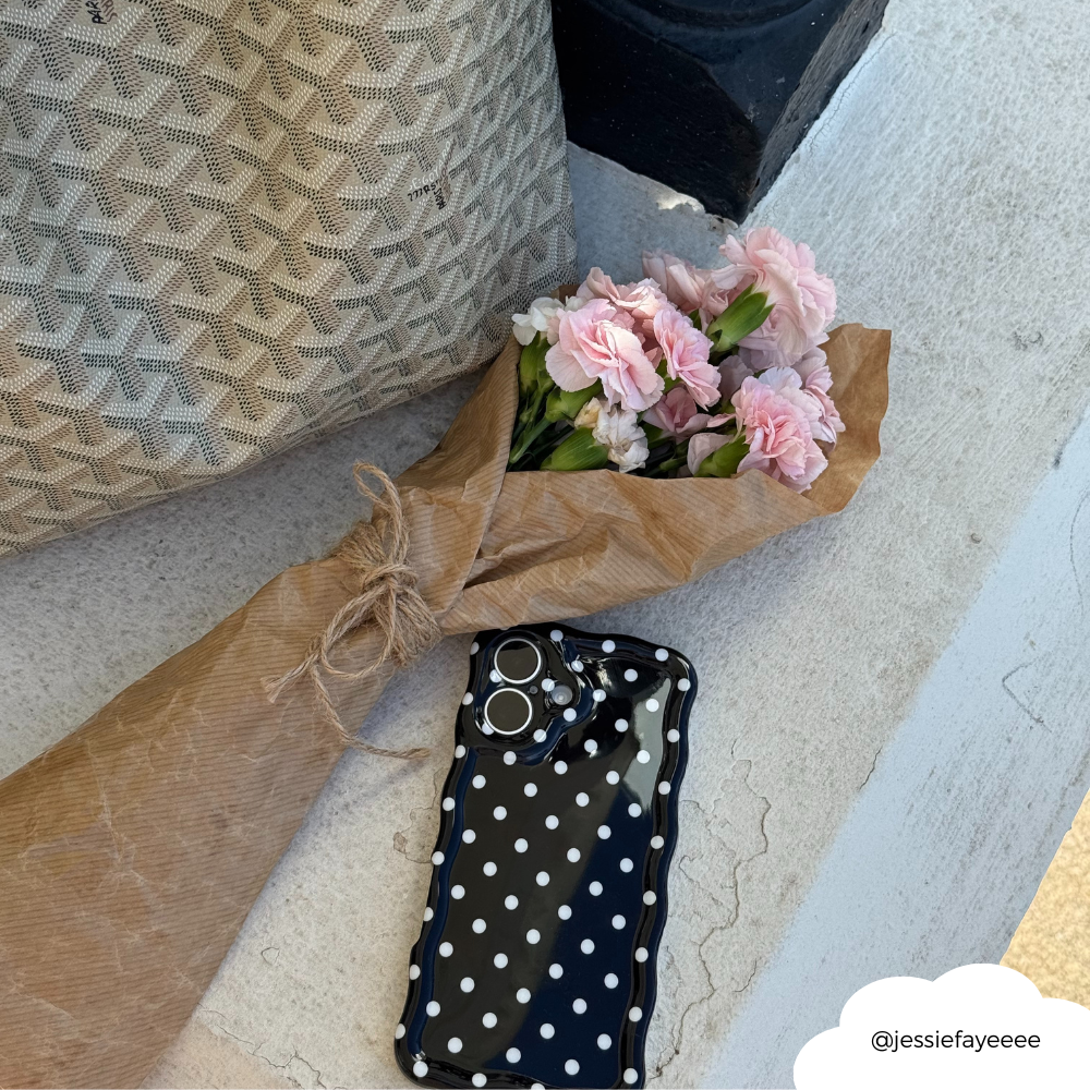 Wavy Phone Case - Black Polka Dot
