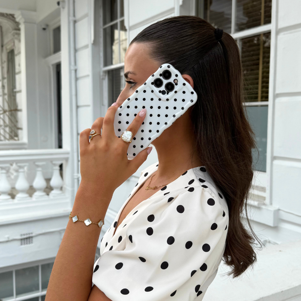 Wavy Phone Case - White Polka Dot