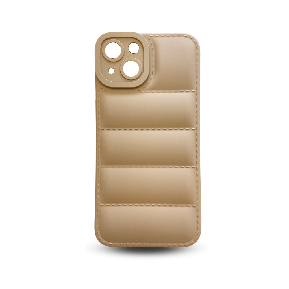 The "Quilted Phone Case - Brown" by Coconut Lane is crafted for phones with a triple camera setup. It features horizontal stitching and rounded edges, is made from soft, flexible TPU, and offers a cushioned look while ensuring complete camera protection.